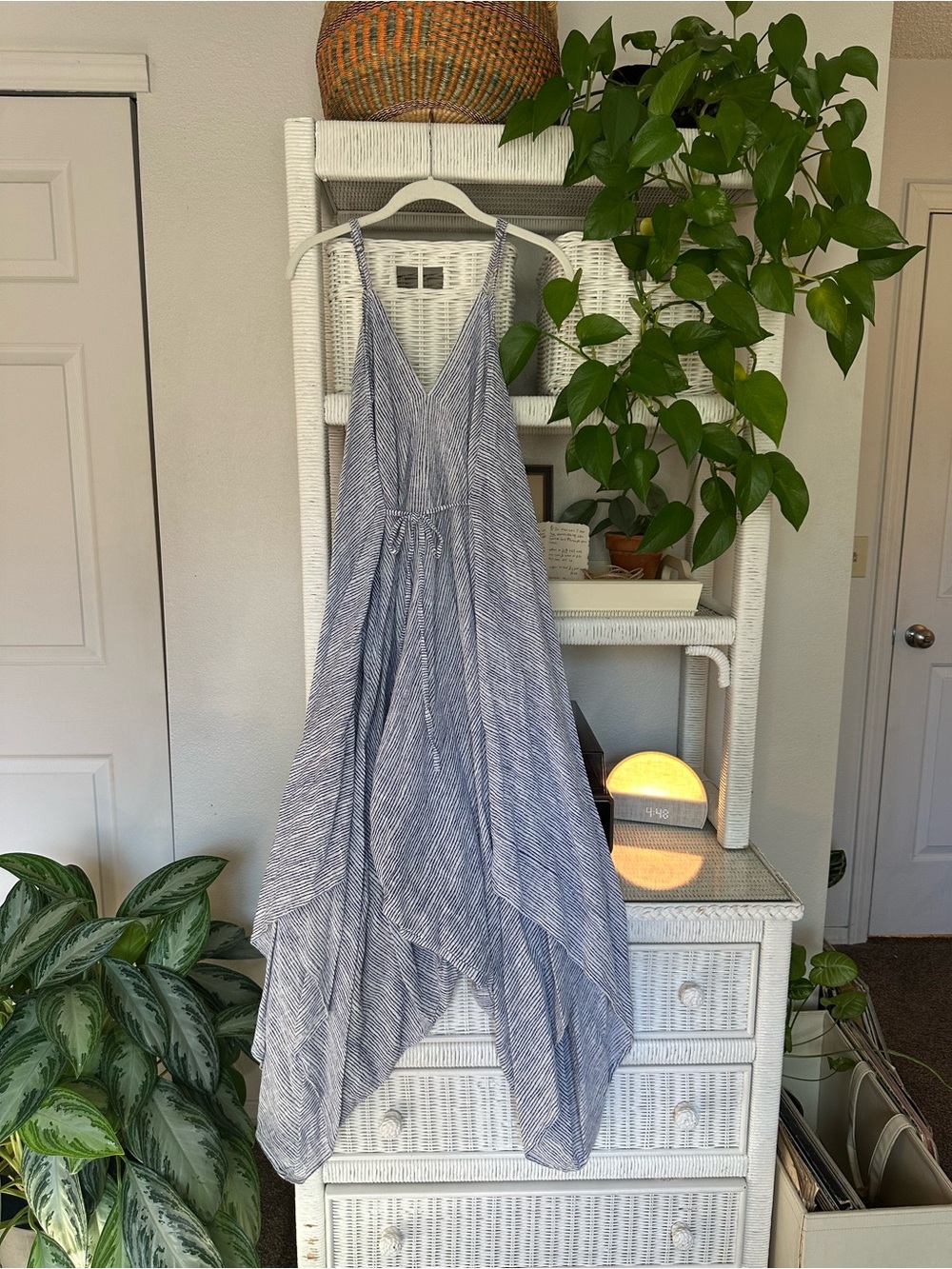 Blue White Striped Wide Leg Resort Jumpsuit